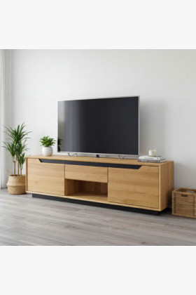 Massive Eiche TV-Kommode natur mit Türen und Schublade